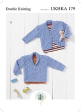 UKHKA 179 Baby V Neck or Shawl Collar Textured Cardigan Knitting Pattern In DK
