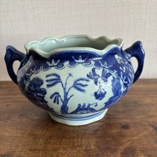 Chinese Blue Willow Double Handled Porcelain Jardinière House Plant Pot Planter
