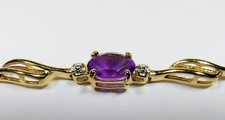14K Solid White Gold Oval Amethyst Stones And Diamonds Elegant Link Bracelet
