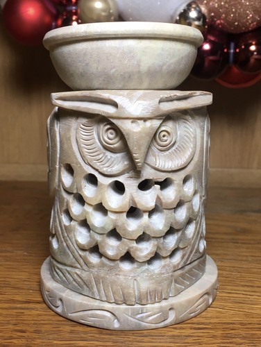 Soapstone carved owl oil - soapstone, owl,