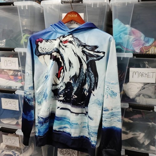 Artic wolf polyester - artic, aop