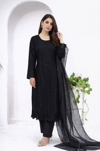 Black chikankari viscose - black,