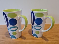 Whittard Of Chelsea Large Hand Painted Tall Latte Oval Ringed Coffee Mugs x 2