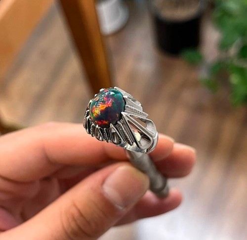 Natural black opal ring - natural,