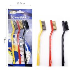 3PC WIRE BRUSH SET SMALL MINI MICRO STEEL BRASS NYLON DIY METAL RUST REMOVER