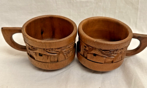 Vintage hand carved wooden - vintage, mug