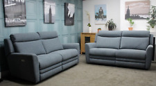 PARKER KNOLL DAKOTA PAIR ELECTRIC L2 SEATER SOFAS IN ORION DENIM BLUE FABRIC
