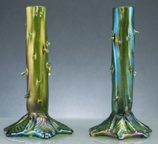 ANTIQUE AURENE THORN GLASS VASES STEM SOLIFLORE BUD VASES