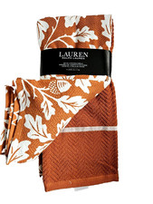 Ralph LAUREN Cotton 3 pack Tea Towels new GIFT Designer Autumn Fall Oak Leaves