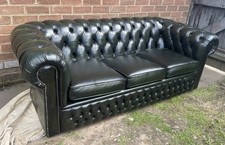 Green leather chesterfield - , 2