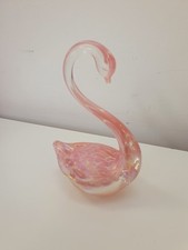 Vintage Pink Heron Glass Swan Collectible Iridescent 12cm