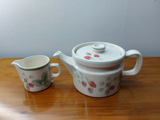 Wedgwood Oven To Tableware "Raspberry Cane" Teapot and Milk Jug.