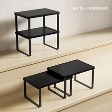 Stackable Kitchen Shelf Set Wooden Frame Metal Mesh Cupboard Storage Organiser