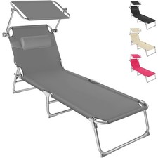 Sun Lounger Garden Recliner Chair Reclining Seat Foldable with Sun Shade Pillow