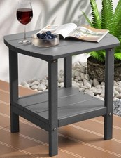ST-HE02-GY 2-Tier Outdoor HDPE garden patio side coffee table, all-weather gray