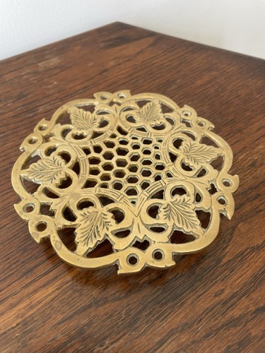 Vintage brass trivet leaf - vintage,