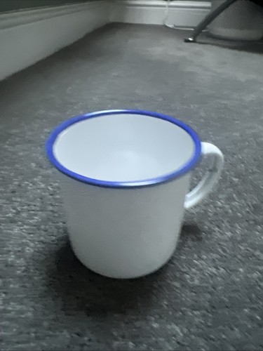 Enamel cup blue rim coffee - enamel,