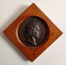 Antique Framed Bronze Beethoven Wall Plaque .