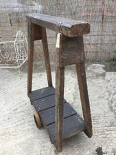 Stunning antique late 19c wooden mill trolley sat on four iron wheels