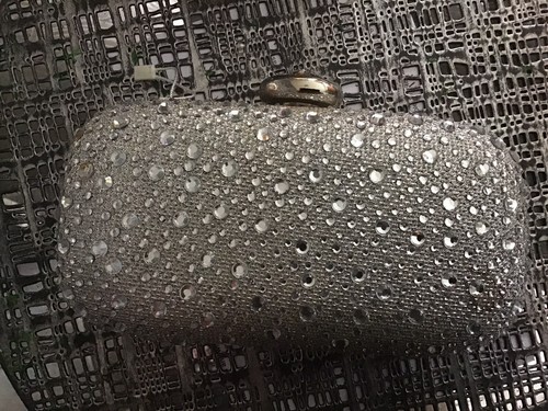 Silver jewelled clutch bag - silver,