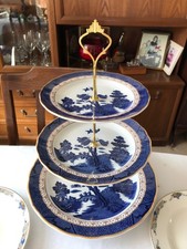 3 Tier Royal Doulton Real Old Willow Gilt Edged Fine Porcelain Cake Stand
