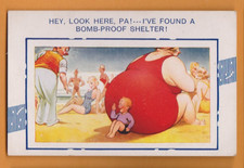 Comic-   Boy sitting behind large lady on the beach.   Bamforth  Postcard