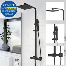 Bathroom Thermostatic Mixer Shower Set Square Black Twin Head Exposed Valve