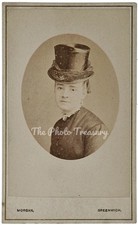 CDV LADY NAMED LILLIAN SMILES IN RIDING HABIT BACK INSCRIPTON MORGAN GREENWICH