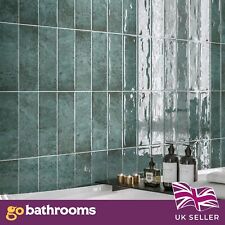 Jaelyn Green Mottled  Rectangle Brick Gloss Porcelain Wall Tile | 100x300mm