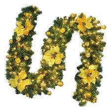 9ft Christmas Garland with Lights Artificial Bushy Pine Wreath Xmas Decorations