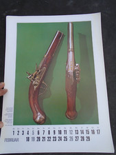 SPANISH PISTOLS  FLINTLOCK MIQUELET     GUN  vintage 1970 calendar page single