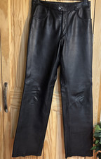 Ladies Black  Leather  Biker Trousers  Size 12, Lined,  By Gearbox