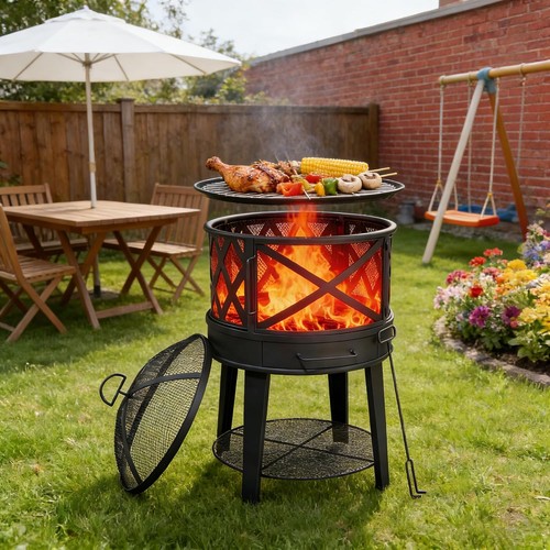 Wood burning fire pit - burning,