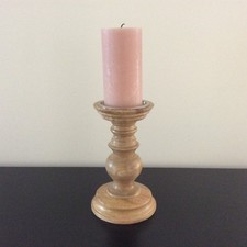 Wooden candlestick -  pillar candle holder -  plate & spike - 25cm/10'' - EUC