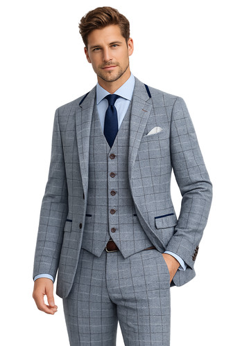 Light blue check piece suit - blue,