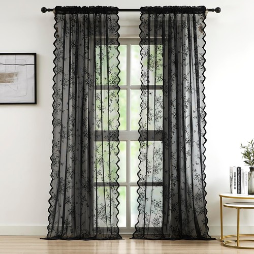 Bujasso black lace curtains - black,