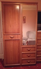 TWO DOOR WARDROBE WITH MIRROR DOOR & BUILT IN 3 DRAWER CHEST OF DRAWERS VGC