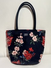 Joules Cotton Canvas Bag Large Shopper Tote Shoulder Weekend Beach Navy Floral