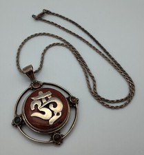 Vintage Shankari Talismans of Power OM Sunstone Sterling Pendant Necklace 925