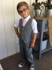 Grey Boys Suits Waiatcoat+Pants Wedding Page Boy Outfits Kids Tuxedos