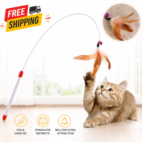 Cat kitten toy feather wand - cat,