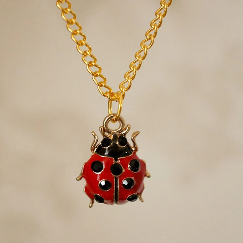 Enamel ladybird necklace - ladybird, gold