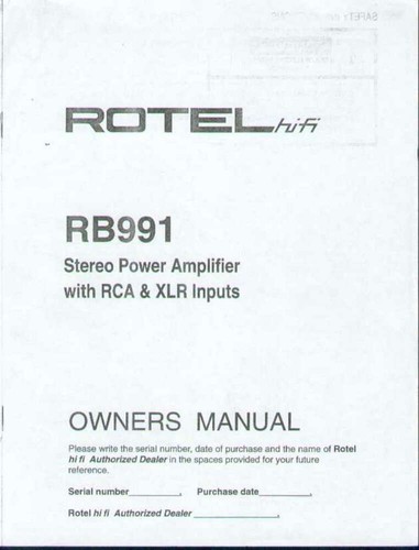 Rotel 991 amplifier owners - rb-991,