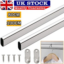Wardrobe Rail Oval 30x15 Wardrobe Pole Hanging Tube Bar Clothes Storage Chrome