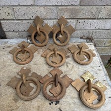 Antique / Vintage Wooden Coffin Handles Ringed Gothic Set Of 8 Rare Unusual