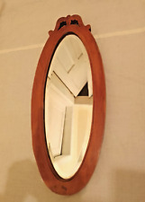 VINTAGE ANTIQUE Arts & Crafts Pine Framed  Oval Bevelled Edge Wall Mirror