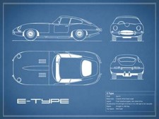 Poster - Jaguar E-Type Blueprint, Retro Modern Patent, 3 Sizes