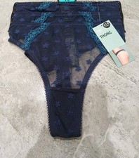 M&S 3pk Daisy Embroidery Mesh Thongs Knickers Size 12 NAVY MIX