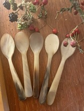 5 Antique Victorian Scottish Modern Rustic Hand Carved Horn Spoons