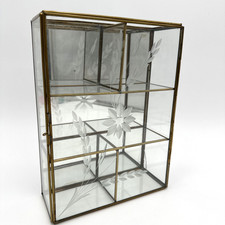 Vtg Brass Glass Mirror Curio